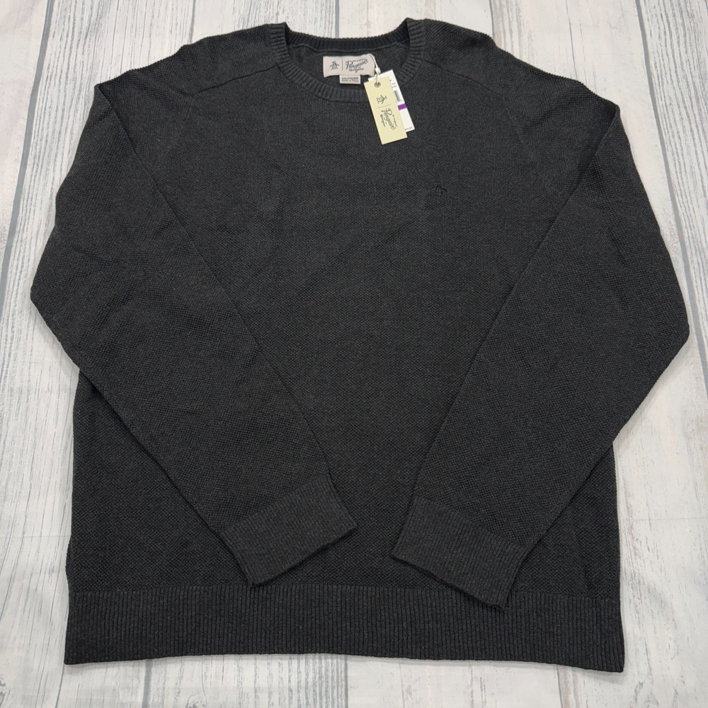 NWT Original Penguin Crewneck Sweater 2XL Dark Charcoal Heather Pullover‎ Mens